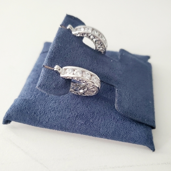 Sterling Silver Filigree/Simulated Diamond Hoops - Picture 6 of 8